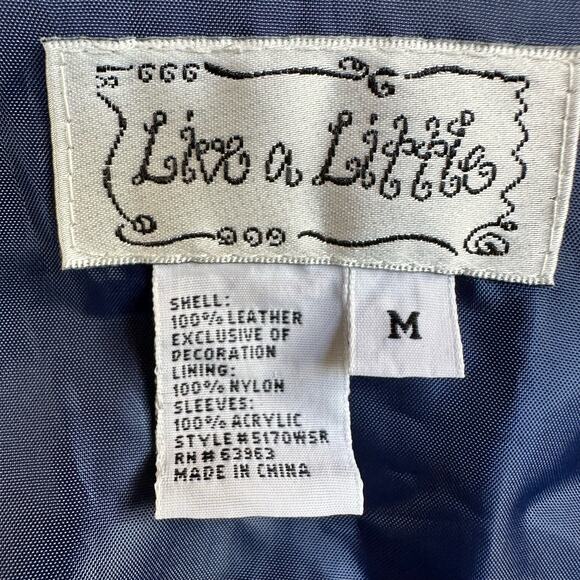 VTG Blue Suede Leather Jacket Womens M Western Knit Sleeve - Picture 9 of 11